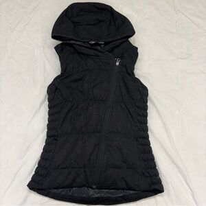 Athleta Valencia Vest Black‎ Down Quilted Puffer Moto Hooded Zip Size M